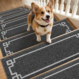 BEQHAUSE Non Slip Stair Treads for Wooden Steps Indoor Washable Stair Runner 28inX9in Polyester Durable Stair