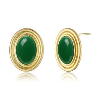 Black Earrings for Women Black and Gold Chunky Earrings | 14K Gold Plated Oval Stone Earrings Statement Stud E