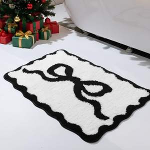 Tinideya Black Bow Bathroom Rug 20" x 32" Scalloped Bow Bath Mat Non Slip Cute Coquette Aesthetic Carpet Prepp