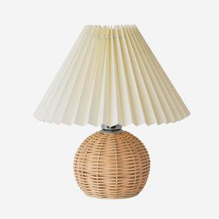 KUNJOULAM Pleated Table Lamp, Modern Bedside Nightstand Lamp with Beige Lampshade Rattan Metal Base, Desk Ligh