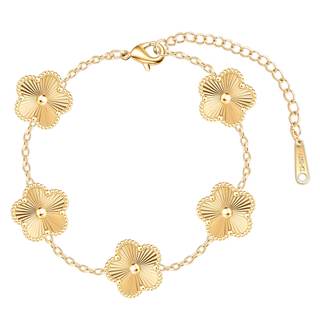 Four Leaf Clover Bracelet for Women 18K Gold Plated Stainless Steel Lucky 4 Leaf Chain Link Adjustable Bracele