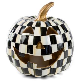 MACKENZIE-CHILDS Courtly Check Illuminated Jack-O’-Lantern, Black-and-White Light-Up Pumpkin Decor for Hallowe