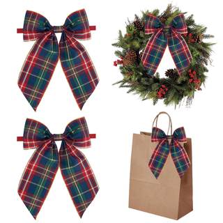AIMUDI Christmas Bows for Gift Wrapping 6×9'' Navy Blue and Gold Plaid Bows for Christmas Tree Wreath Bows wit
