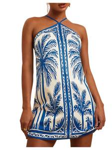 MakeMeChic Women's Boho Dresses Tropical Hawaiian Dresses Beach Outfits | Backless, Mini, Halter Dress, Beach 