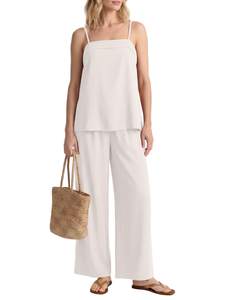 Womens Two Piece Sets Summer Spaghetti Strap Top Wide Leg Pants | 2 Piece Lounge Set, Summer Matching Set, Cas