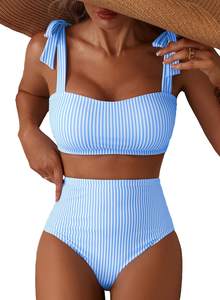 Herseas Women's Tie Shoulder Bikini Sets 2 Piece High Waisted Swimsuits | Removable pads,tummy control bathing