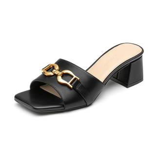 Athlefit Raffia Heeled Sandals Women Slip On Chunky Block Heels for Summer | Raffia & PU Upper, Square Open To