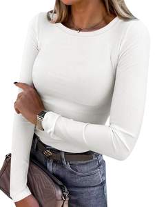 ANRABESS Women Long Sleeve Shirts Rib Knit Slim Fit Tops Basic Tee Spring Outfits Casual T-Shirt Underscrubs L