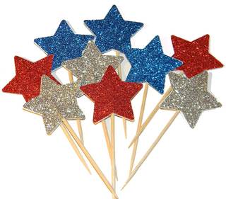 36 Pieces Glitter Star 4th of July Cupcake Toppers Glitter Gold Star Cakes Toppers for Independence Day 4th of