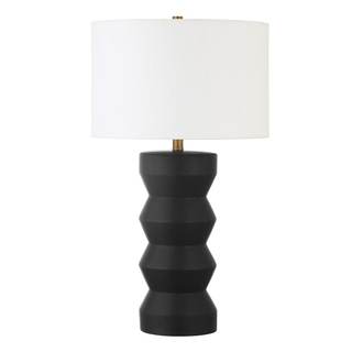 Carlin 28" Tall Ceramic Table Lamp with Fabric Shade in Matte Black/White | Ceramic base and soft fabric shade