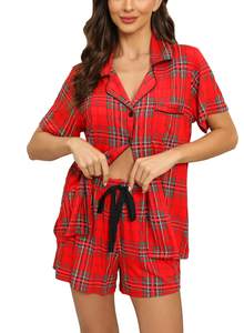 Samring Womens Pajamas Set Short Sleeve Button Down Sleepwear 2 Piece Pjs | Lounge Set,Side Pockets,Soft Stret