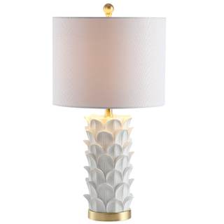 SAFAVIEH Lighting Collection Nico White/ Gold Leaf 25-inch Bedroom Living Room Home Office Desk Nightstand Tab