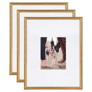 Kate and Laurel Adlynn Wall Picture Frame Set, 16" x 20" matted to 8" x 10", Gold, Set of 3 Gold 16x20 matted 