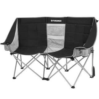 FUNDANGO Oversized Double Camping Chair, 660lbs Heavy Duty 2 Person Folding Padded Loveseat for Adults with Ar