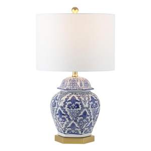 JONATHAN Y Gretchen 25" Ginger Jar Ceramic LED Table Lamp, Blue/White | Chinoiserie Traditional Style, Gold Me