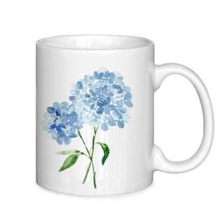 Blue Spring Porcelain Flower Floral Hydrangea Plant Lady Coffee Mugs Gifts for Women, Summer Ceramic 11 oz Cof