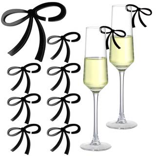 Colingmill 50 Pcs Black Bow Decor Bow Drink Tags Coquette Wine Glass Charms Acrylic Knot Drink Tag for Bachelo