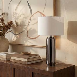 SAFAVIEH Couture Lighting Collection Terry Modern Metal Pillar Nickel/White 30-inch Bedroom Living Room Home O