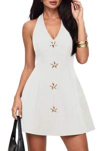 PRETTYGARDEN Women's Summer Halter V Neck Cocktail Dresses | Sleeveless A Line Mini Dress, Backless, Starfish 
