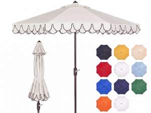 SAFAVIEH Outdoor - Valance 9-Foot Crank Patio Umbrella - Ivory & Black Canopy - Brown Aluminum Pole - Decorati