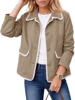 Tankaneo Womens Faux Suede Leather Jackets Trendy Casual Button Down Coats | Vintage, Fall, Spring, Lace trim,