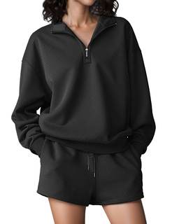 SHESHOW Fall Outfits for Women 2025 Fashion Quarter Zipper Sweatshirt Shorts Sweatsuits 2 Piece Set Tracksuit