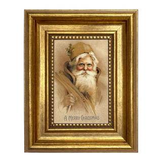 Schooner Bay Co. Father Christmas Victorian Antique Style Framed Print Gold Wall Art Decor 7-1/2" x 9-1/2"