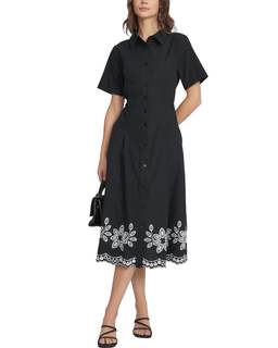 Women's Embroidered Midi Shirt Dress Short Sleeve Button Down Elastic Waist A-Line Flowy 2026 Summer Dress