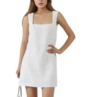 CLSEN Womens 100% Linen Square Neck Mini Dress – Tailored Fit | Sleeveless Short Dress,A-Line,Square Neck,Full