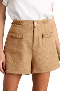 Cicy Bell Womens Tweed Summer Shorts High Waisted Wide Leg Dressy Casual Shorts with Front Pockets Khkai Small