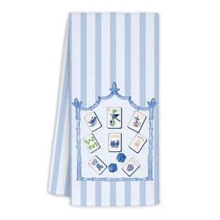 Blue Stripe Chinoiserie Mahjong Tile Kitchen Towels,Gifts for Mahjong Lovers,Mah Jong Decorative Waffle Hand D