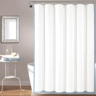 Lush Decor Boho Melora Tassel Yarn Dyed Cotton Blend Shower Curtain Single 72" W x 72" L Blue - White Shower C