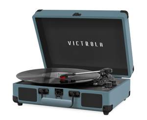 Victrola Journey - Bluetooth Suitcase Record Player - Smoky Blue | Built-in stereo speakers, 3-speed turntable
