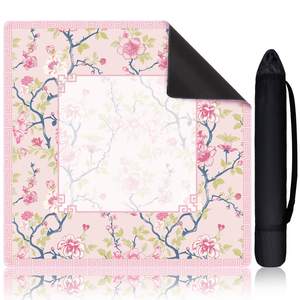 Chinoiserie Mahjong Mat with 1 Carrying Bag 31.5 x 31.5 Pink and White Rubber Anti Slip and Noise Reduction Mu