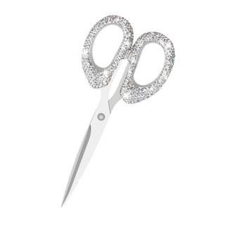 Buqoo Multipurpose Stainless Steel Silver Bling Rhinestones Scissors | 6.3" Sharp Shears Comfort-Grip Scissors