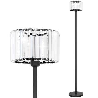 Black Crystal Floor Lamp for Living Room, Modern Elegance Crystal Floor Lamp for Bedroom, On/Off Foot Switch, 