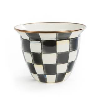 MACKENZIE-CHILDS Enamel Flowerpot, Black-and-White Courtly Check | Hand-painted design, made from enameled ste