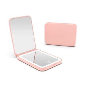 Kintion 1X/3X Pocket Mirror, 3 Color Lighting LED Compact Mirror (Pink) | Rechargeable Dimmable Travel Mirror 