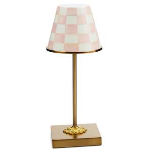 MACKENZIE-CHILDS LED Cafe Table Lamp, Pink-and-White Rosy Check | Cordless, rechargeable lamp, hand-painted de