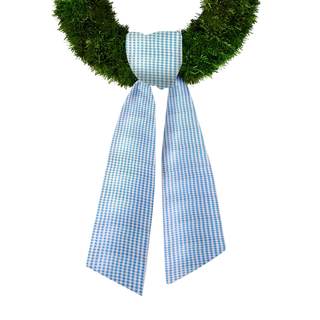 Baby Shower Wreath Sash for Front Door, Blue White Seersucker Sash Blue Buffalo Plaid Wreath Accessories for H