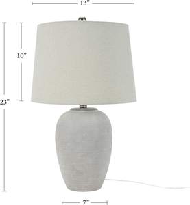 Nourison Home 23" Vintage Gray Ceramic Table Lamp with Light Gray Linen Shade, Traditional Bedside Accent Lamp