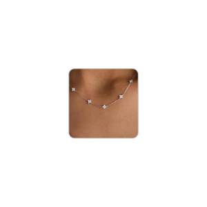 Dainty Silver Gold Necklaces for Women Cute Station Choker Simulated Diamond Necklace Simple Layering CZ Neckl
