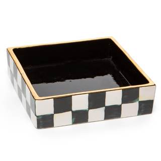 MACKENZIE-CHILDS Cocktail Napkin Holder, Black-and-White Courtly Check | Hand-painted design, made from cerami