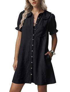 Theenkoln Womens Button Down Mini Dress:Oversized Peter Pan Collar Short Sleeve Flowy Baby Doll Dresses with B