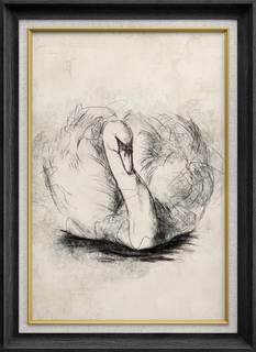 SIGNWIN Premium Frame Art Vintage Retro Forest Lake Swan Bird Portrait Animals Wilderness Illustrations Fine A