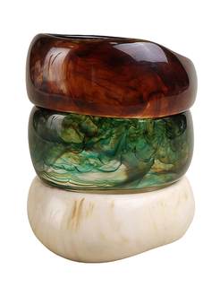 FAXHION Chunky Resin Acrylic Bangle Bracelets for Women, Colorful Wide Geometric Bangles Set, Statement Stacka
