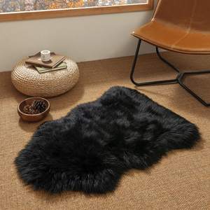 Ashler Faux Fur Rug, Black, 2 x 3 Ft, Machine Washable | Fluffy Sheepskin Fur, Fuzzy Ultra Soft, Small Rug Sha