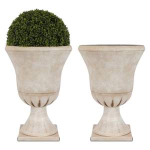 Worth Garden Plastic Urn Planters for Outdoor Plants, Tree 22'' Tall 2 Pack Round Classic Resin Flower Pots In