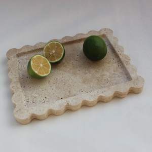 Natural Luxury Scalloped Marble Tray 10.8"x8", Rectangle Vanity Tray for Bathroom Kitchen Counter, Decorative 