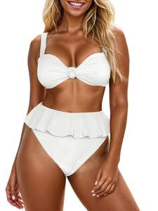 Saodimallsu Women's 2 Piece High Waisted Swimsuit Ruffle Bikini Set | Twist Knot, Ribbed, Bathing Suits